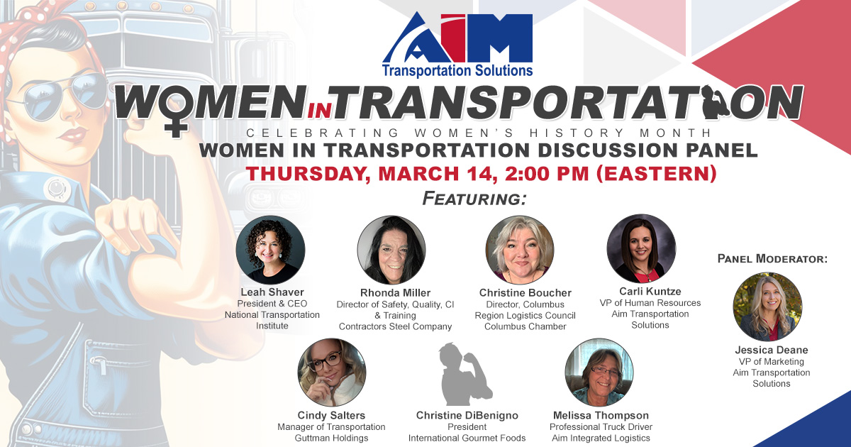 Graphic advertising Aim's upcoming Women in Transportation discussion panel.
